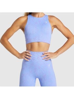Gymshark Dusty Blue Seamless High-Waist Leggings with Matching Crop Top